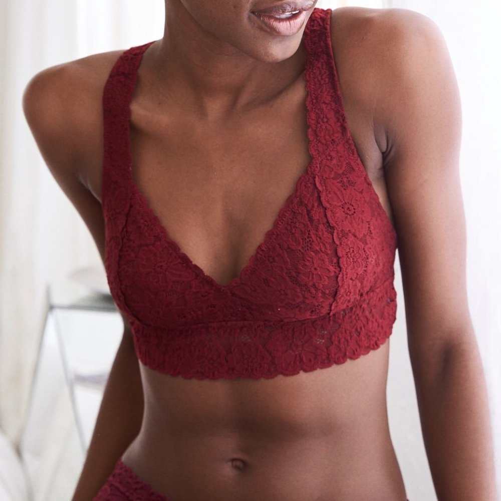 Hot Pink Aerie Cross Back Lace Bralette - Picture 8 of 8